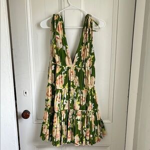 Rebecca Taylor Floral Green Tiered Mini Dress